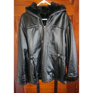 EUC XL Wilsons Leather Women's Lux Faux-Shearling Hooded Parka Coat Jacket Plush
